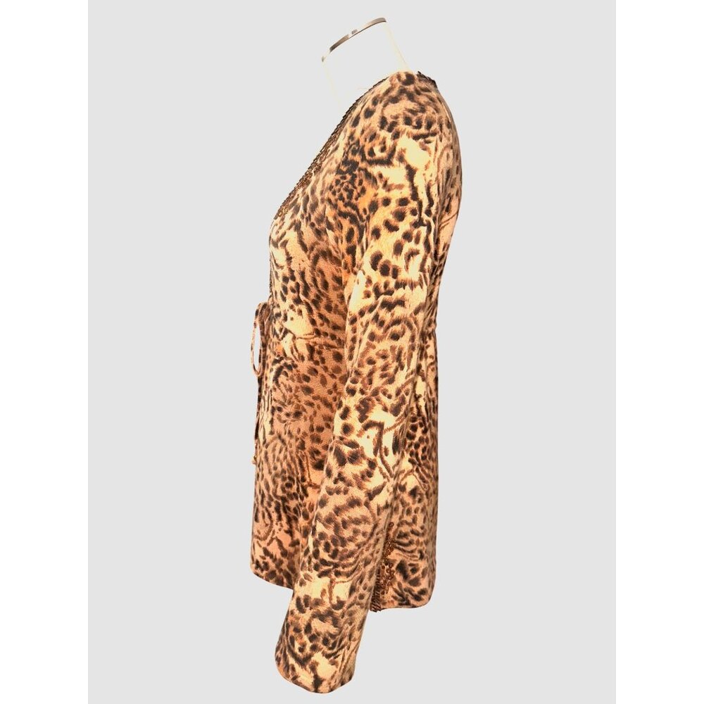 Dana Buchman Size M Brown Leopard Print Merino Wool Beaded Tunic Sweater Blouse - Picture 3 of 13